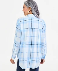 Style & Co Women's Plaid Long Roll-Tab Sleeves Rayon Blouse, Macy's Exclusive