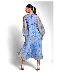 Coast Women's Organza Floral Puff Sleeve Midi Dress
