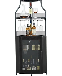gaomon Corner Wine Cabinet with Detachable Wine Rack, 5-Tier Industrial Corner Bar Cabinet with Barn Door and Glass Holder, Farmhouse Buffet Cabinet