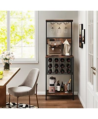 Slickblue Floor Standing Wine Bar Cabinet with Wine Rack and Glass Storage Racks