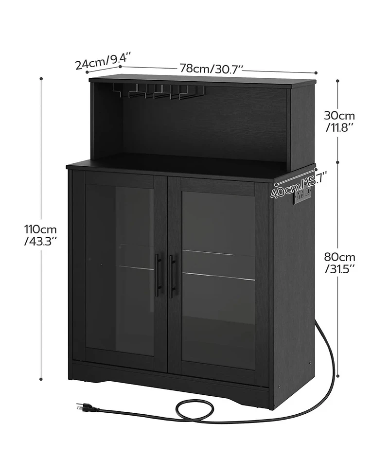 Slickblue Modern Bar Cabinet with Wine Glass Holder, Led Light and Power Outlet