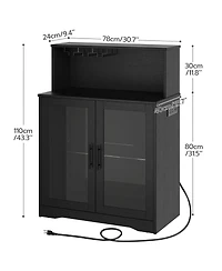 Slickblue Modern Bar Cabinet with Wine Glass Holder, Led Light and Power Outlet