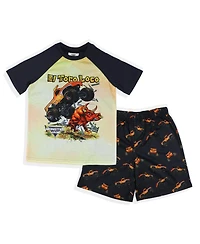 Monster Jam Boys' 4-20 El Toro Loco Crazy Bull Truck Kids 2PC Pajama Set Raglan Short Sleeve Shirt Shorts