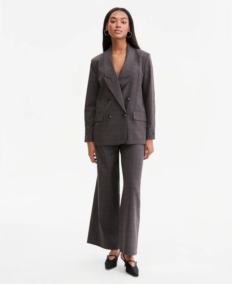 Bar Iii Women's Plaid Peak-Lapel Double-Breasted Blazer, Macy's Exclusive