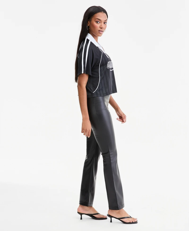 Bar Iii Women's High-Rise Faux Leather Flare-Leg Ankle Pants, Macy's Exclusive