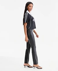 Bar Iii Women's High-Rise Faux Leather Flare-Leg Ankle Pants, Macy's Exclusive