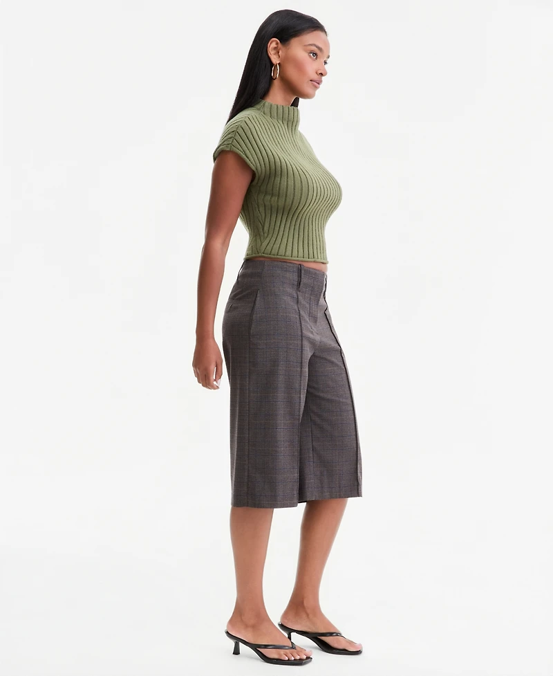 Bar Iii Women's Plaid High-Rise Knee-Length Shorts, Macy's Exclusive