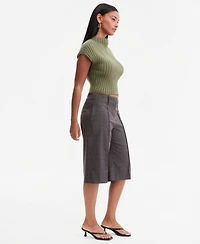 Bar Iii Women's Plaid High-Rise Knee-Length Shorts, Macy's Exclusive