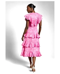 Coast Women's Satin Ruffle Jacquard Midi Dress