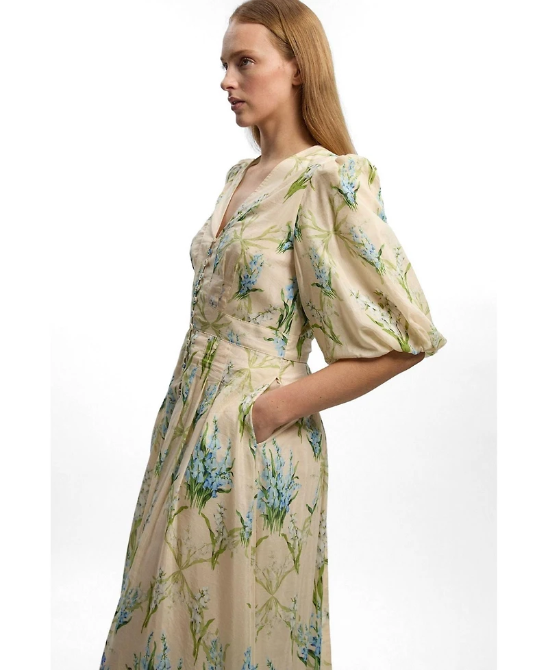 Karen Millen Women's Floral Puff Sleeve Midi Dress