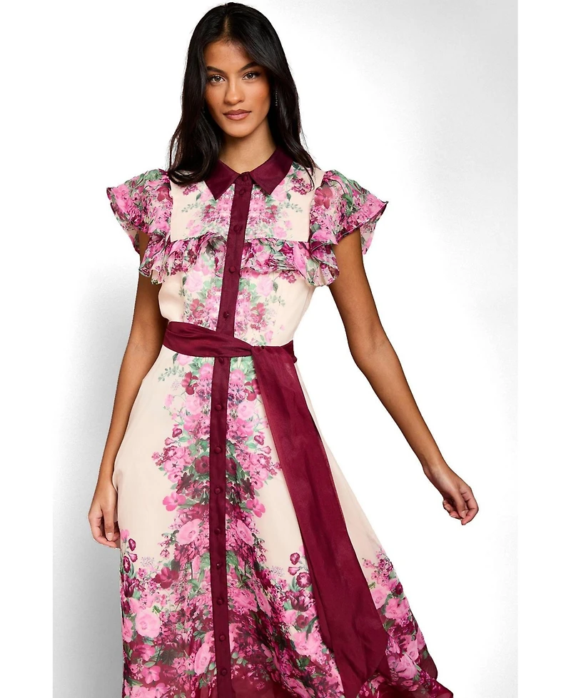 Coast Petite Floral Frill Collard Midi Dress