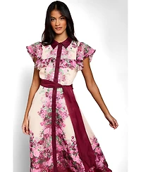 Coast Petite Floral Frill Collard Midi Dress