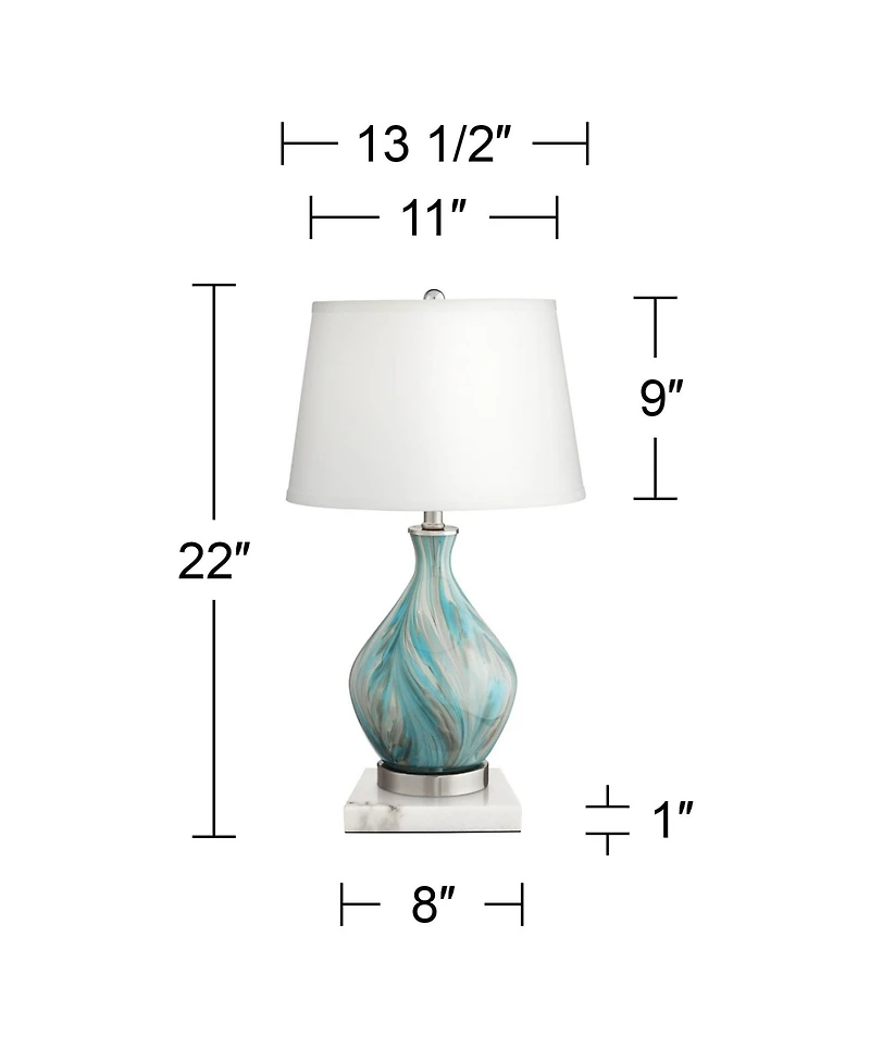 360 Lighting Cirrus Modern Accent Table Lamp with Square White Marble Riser 22" High Blue Gray Drum Shade for Bedroom Living Room Office House Home