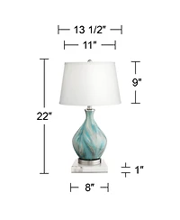 360 Lighting Cirrus Modern Accent Table Lamp with Square White Marble Riser 22" High Blue Gray Drum Shade for Bedroom Living Room Office House Home