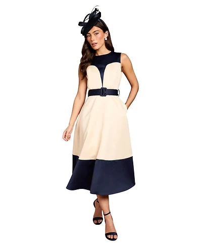 Coast Women's Colour Block Crepe Belted Midi Dress