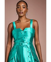 Coast Women's Button-Trim Belted Full Skirt Midi Dress