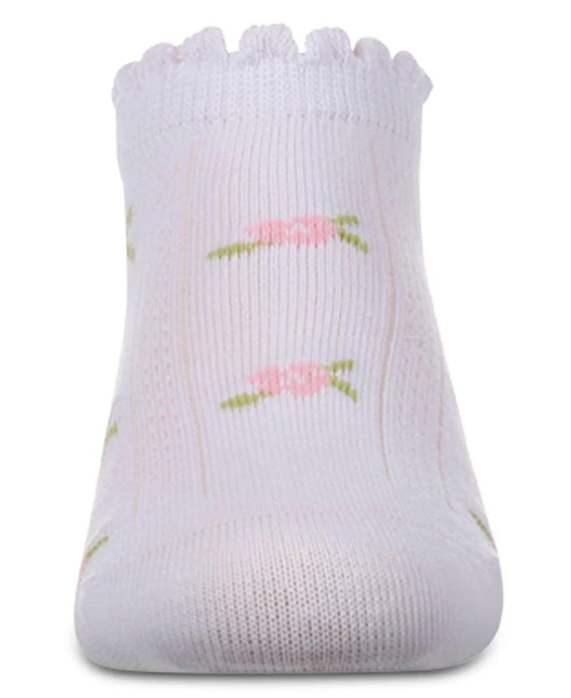 MeMoi Baby Girl's Cotton-Rich Scallop-Trim Ankle Sock with Mini-Floral Pattern