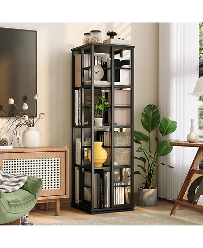homfan 4-Tier 360 Degree Rotating Bookshelf, Slim Metal Frame Multi-Purpose Storage Display Rack for Home Decor