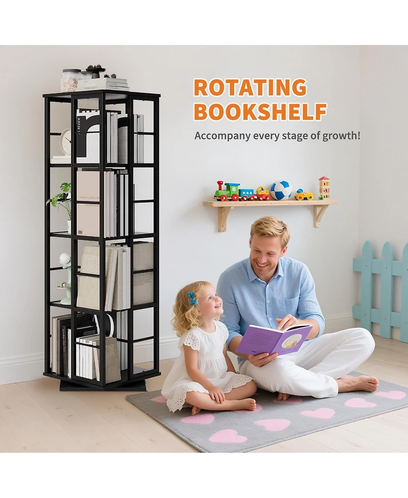 homfan 4-Tier 360 Degree Rotating Bookshelf, Slim Metal Frame Multi-Purpose Storage Display Rack for Home Decor