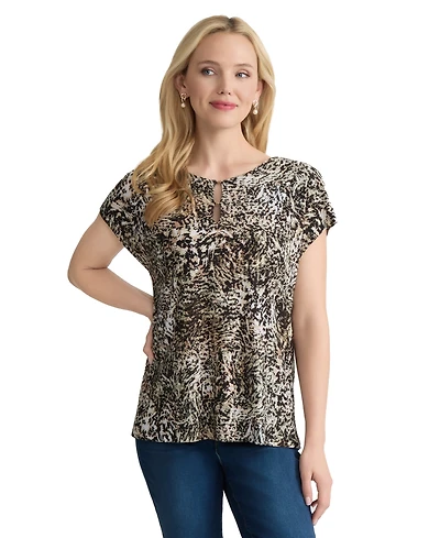 Jones New York Petite Printed Boat Neck Top