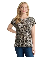 Jones New York Petite Printed Boat Neck Top