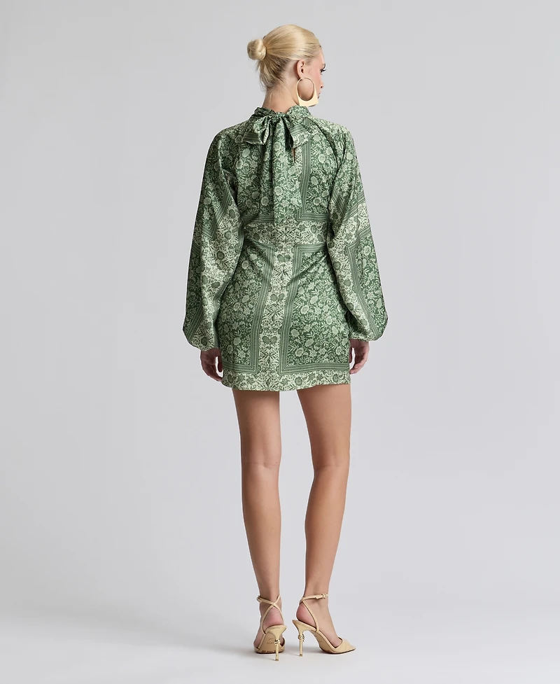 Avec Les Filles Women's Printed Satin High Neck Scarf Mini Dress