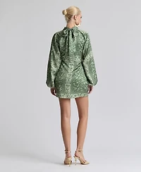 Avec Les Filles Women's Printed Satin High Neck Scarf Mini Dress