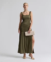 Avec Les Filles Women's Shirred Mesh Drop Waist Maxi Dress