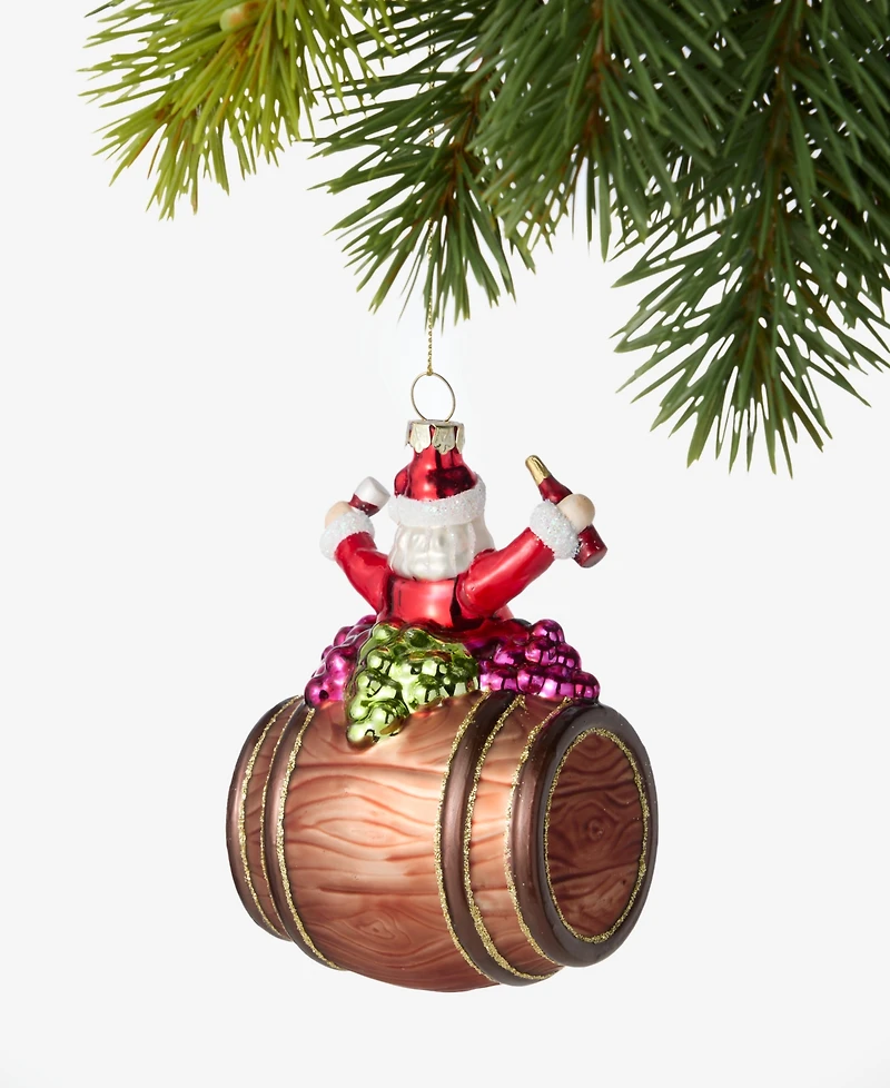 Holiday Lane Foodie & Spirits Santa with Wine Barrel Ornament, Macy's Exclusive
