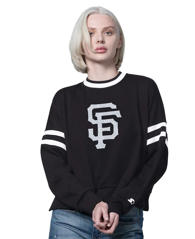 Starter Women's Black San Francisco Giants Rally Cropped Drop Shoulder Crewneck Sweatshirt