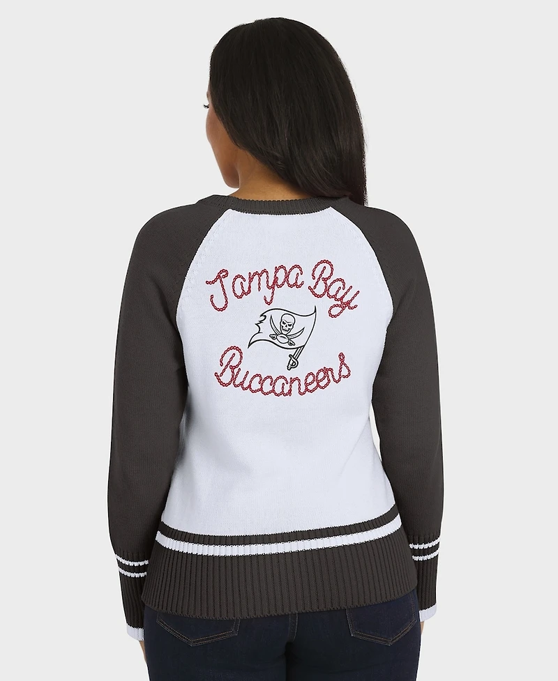 Wear by Erin Andrews Women's White/Pewter Tampa Bay Buccaneers Color Block Raglan Sweater