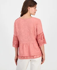 Democracy Petite Lace Double Bell Flounce Top