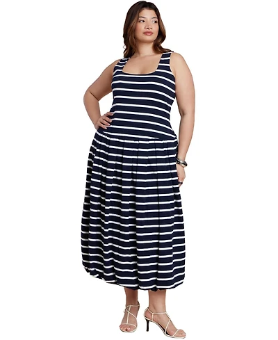 Eloquii Women's Striped Drop-Waist Bubble Maxi Dress
