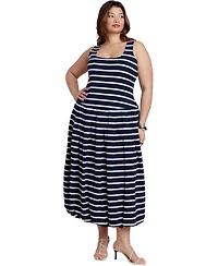 Eloquii Women's Striped Drop-Waist Bubble Maxi Dress