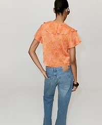 Mango Women's Ruffles Printed Blouse