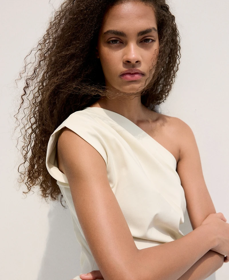 Mango Women's Asymmetric Neckline Draped Detail Dress