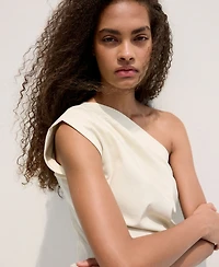 Mango Women's Asymmetric Neckline Draped Detail Dress