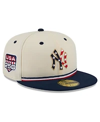 New Era Men's Cream/Blue York Yankees Usa 250 Fourth of July 59FIFTY Fitted Hat