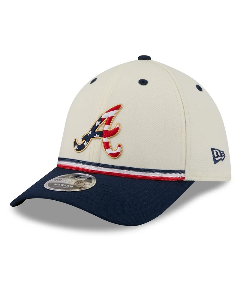New Era Men's Cream/Navy Atlanta Braves Usa 250 Fourth of July 39THIRTY M-Crown Flex Hat
