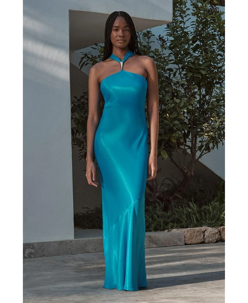 Karen Millen Women's Satin Halter Maxi Dress