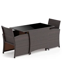 Costway 3 Piece Wicker Bistro Set Balcony Furniture Set with Tempered Glass Dining Table