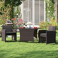Costway 3 Piece Wicker Bistro Set Balcony Furniture Set with Tempered Glass Dining Table