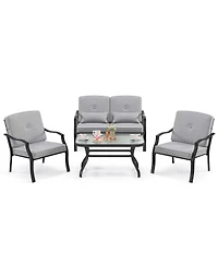Costway 4 Piece Patio Furniture Set Outdoor Conversation Sofa Tempered Glass Coffee Table