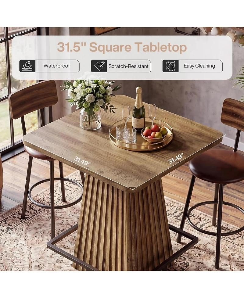 Tribesigns 37.4"H Square Bar Table: Farmhouse counter height pub table with metal footrest. For home bar, tavern, coffee corner.