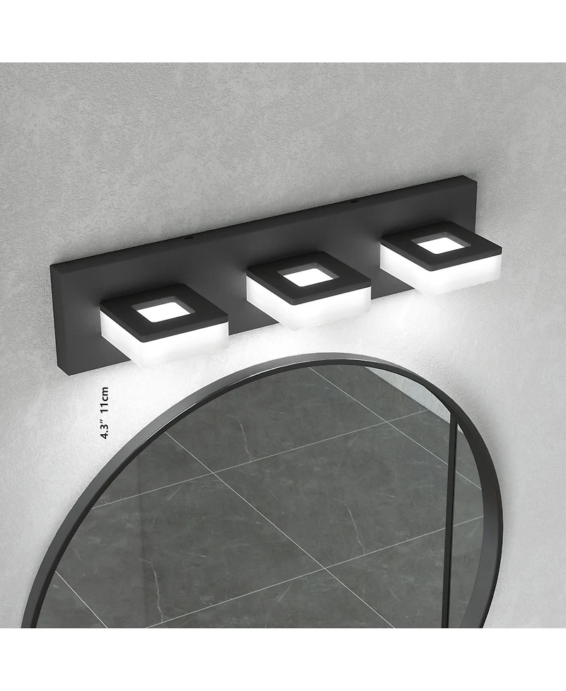 Midola 3-Light, 20" Led Modern Bathroom Vanity Light Fixtures, Matte Black Modern Acrylic Bathroom Wall Lighting Fixtures Over Mirror