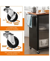Gouun Mobile Serving Cart with Transparent-Door Cabinet, 360-Degree Casters and Towel Rack, 27.5 x 17 in