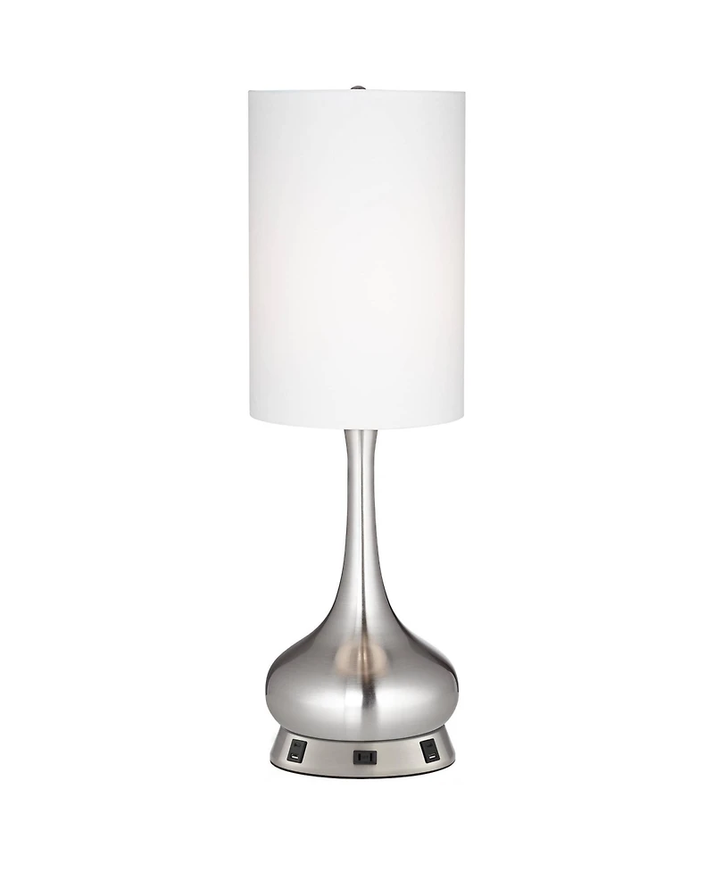 360 Lighting Modern Table Lamp with Usb and Ac Power Outlet Workstation Charging Base 24.5" High Brushed Nickel Droplet Living Room Desk Bedroom