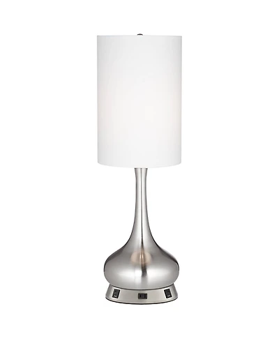 360 Lighting Modern Table Lamp with Usb and Ac Power Outlet Workstation Charging Base 24.5" High Brushed Nickel Droplet Living Room Desk Bedroom