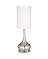 360 Lighting Modern Table Lamp with Usb and Ac Power Outlet Workstation Charging Base 24.5" High Brushed Nickel Droplet Living Room Desk Bedroom