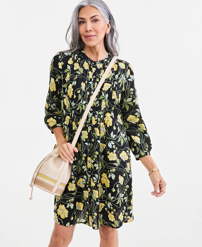 Style & Co Women's Printed Pintuck Shift Dress, Macy's Exclusive